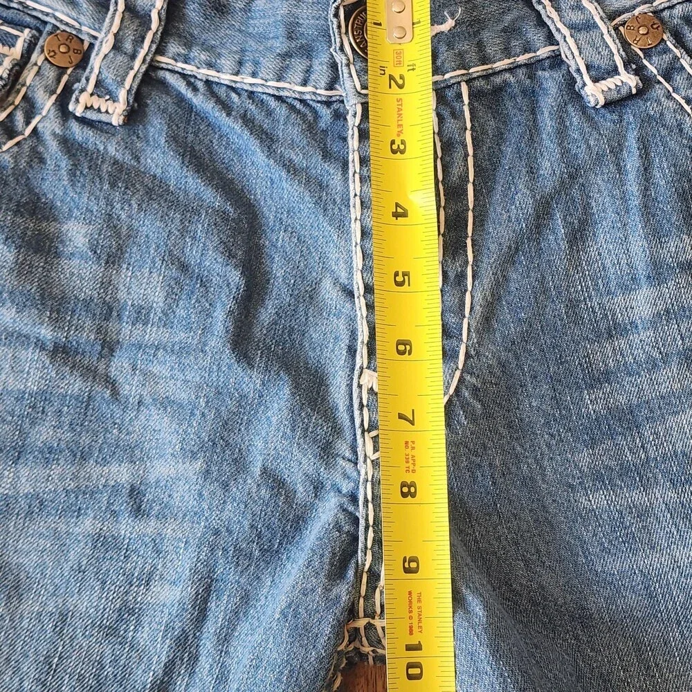 True Religion Shorts Mens 38 Blue Denim Ricky Bermuda Distressed Embroidered USA